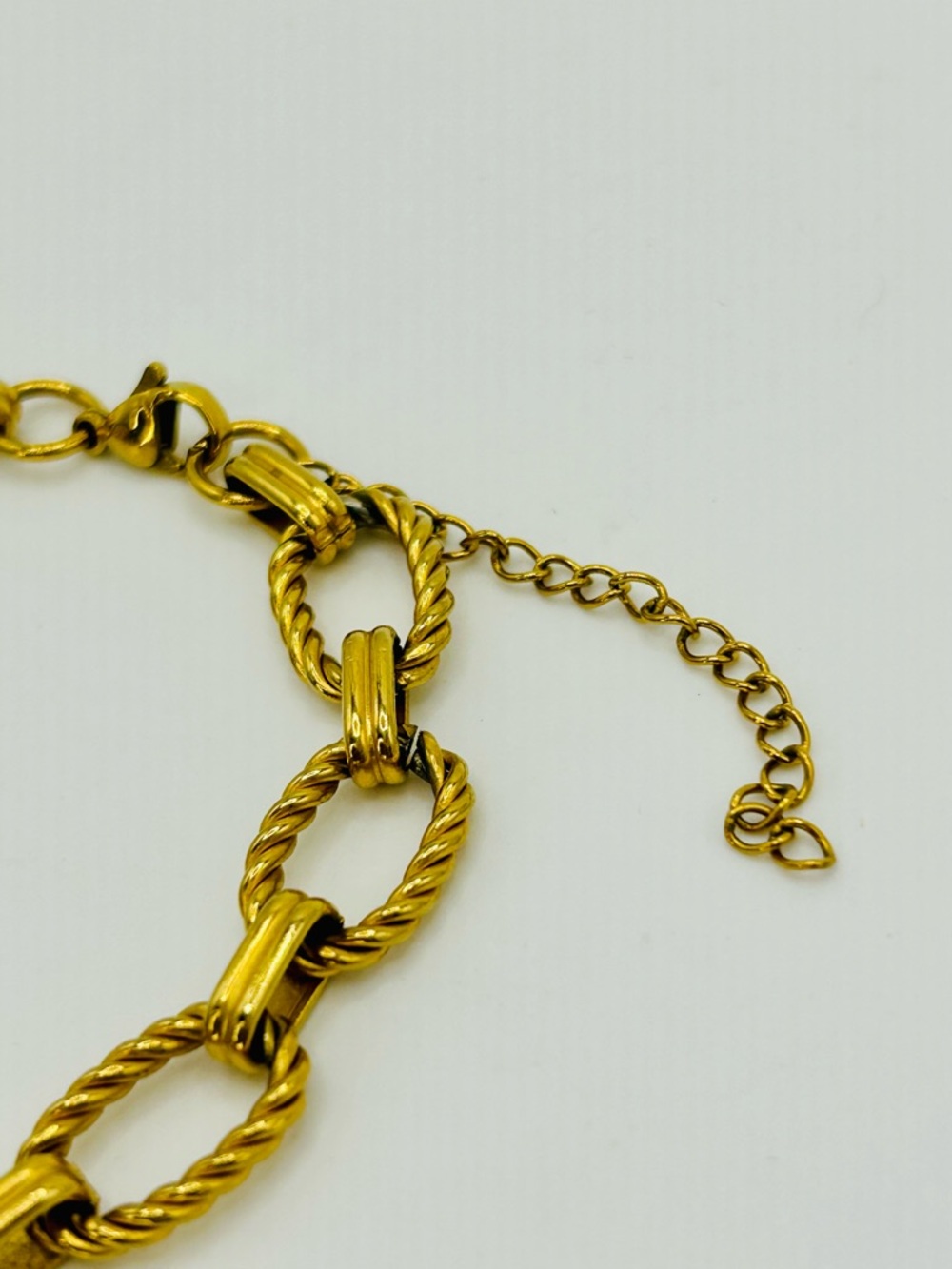 Gold Tone Rope Link Bracelet Stainless Steel 8in + Extender Chunky Chain - Picture 9 of 9